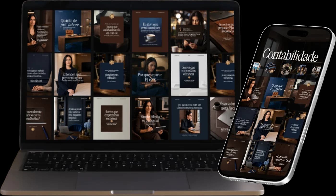 Templates de contabilidade abertos no notebook e no celular