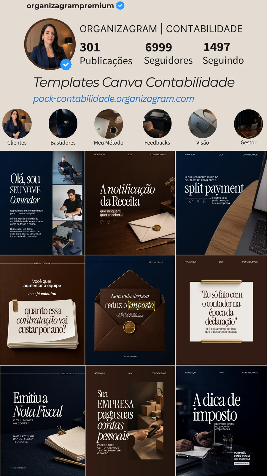 Feed de contabilidade montado com os templates do pack