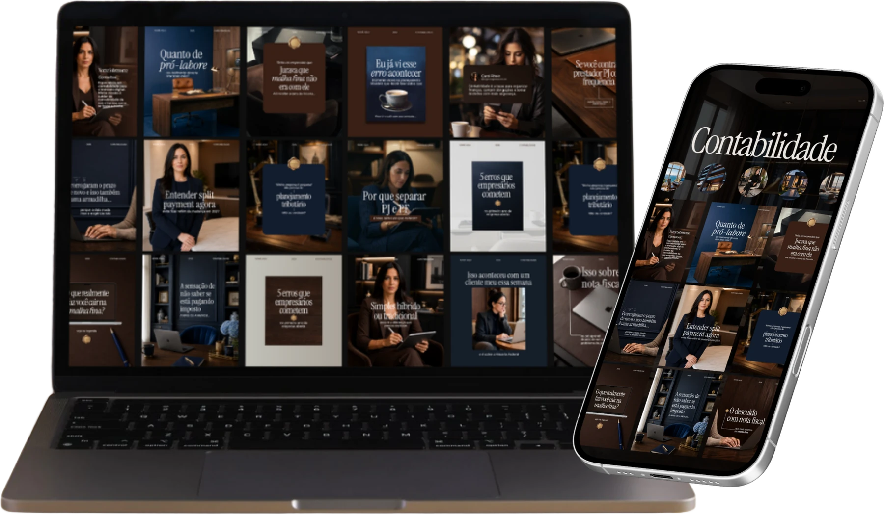 Templates de contabilidade abertos no notebook e no celular